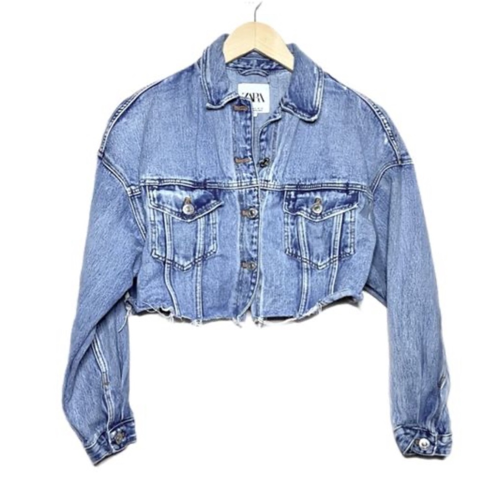 Zara Light Blue Cropped Denim Jean Jacket